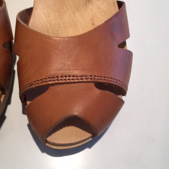 Swedish Hasbeens Suzanne Leather Wooden Sandals 41 - Picture 7 of 9